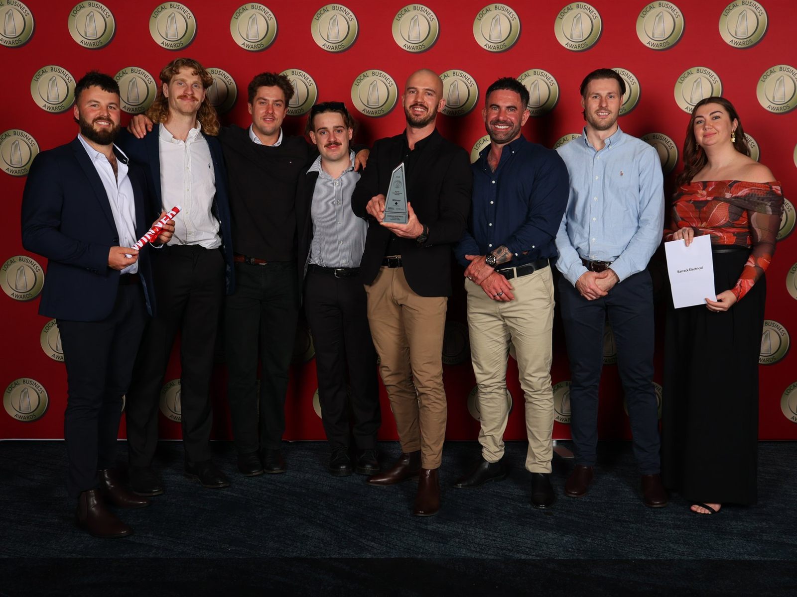 The Barrack Electrical team holding the 2026 Hunter Local Business Awards trophy
