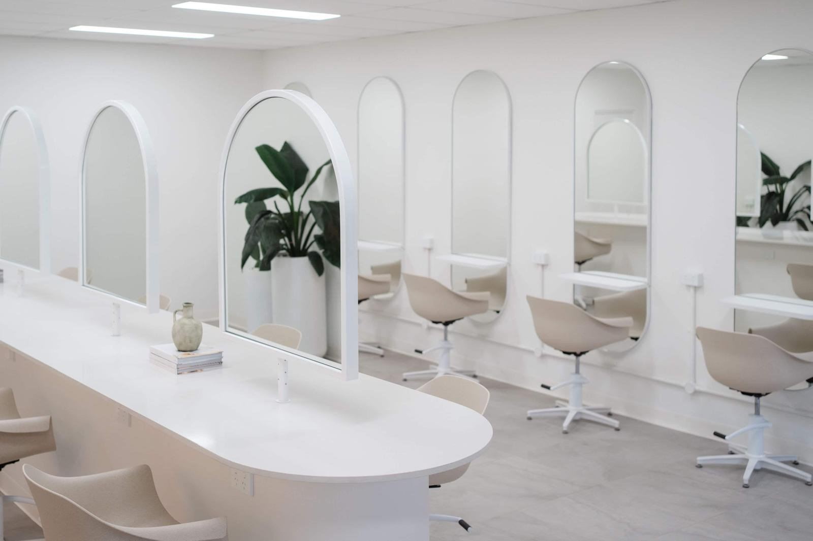 Linear LED panel lights in the ceiling of a finished commercial fit-out