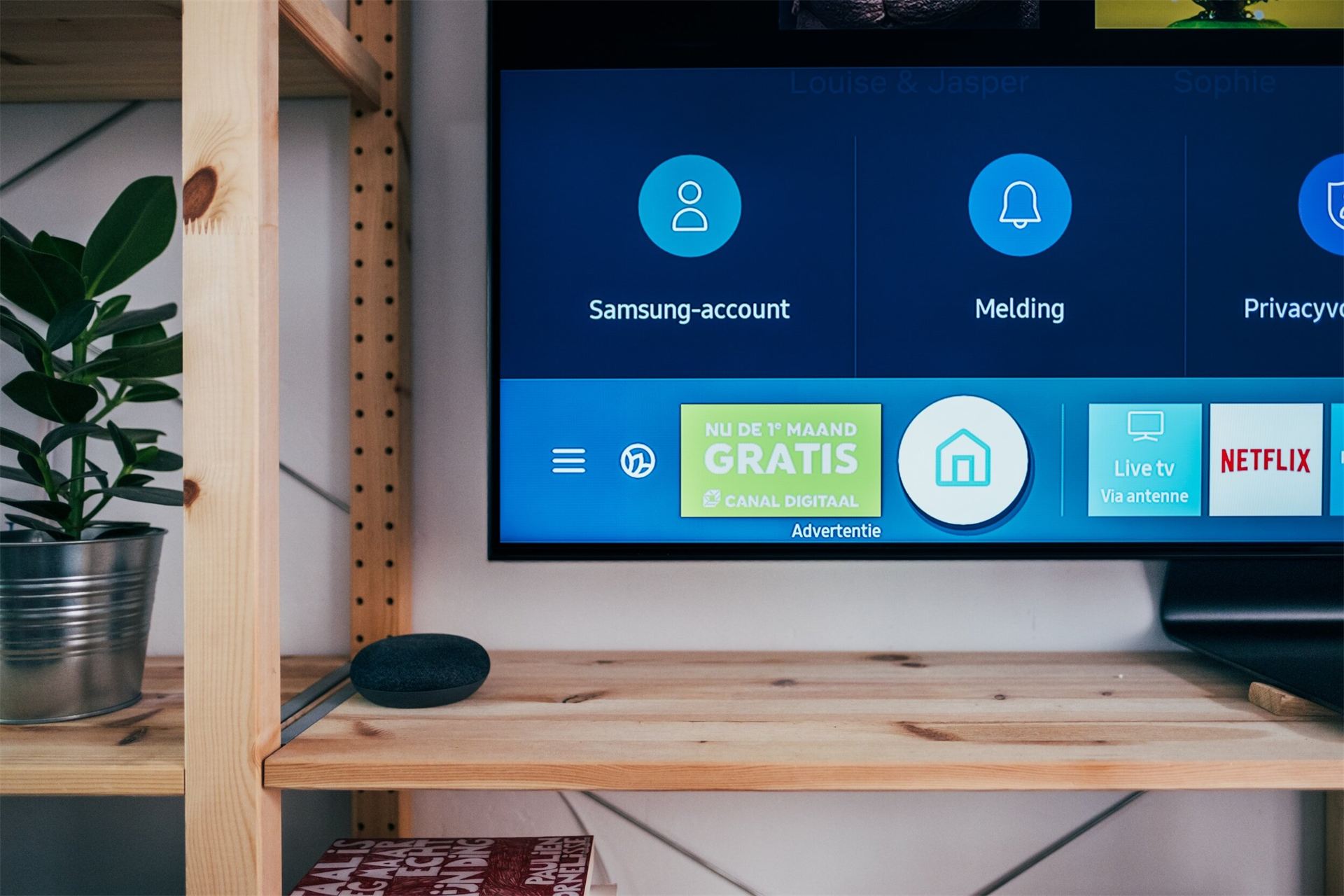 Wall-mounted TV in a living room